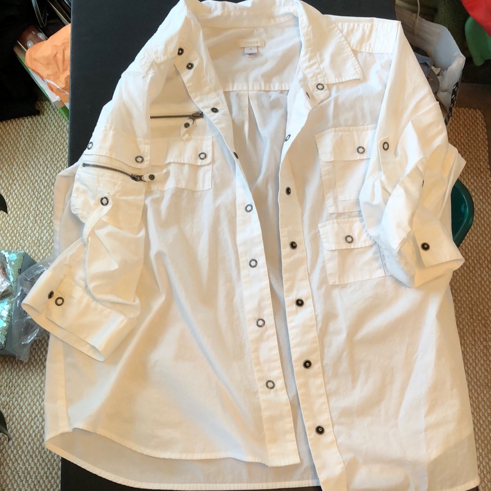 Chico’s cotton 3/4 sleeve snap up shirt